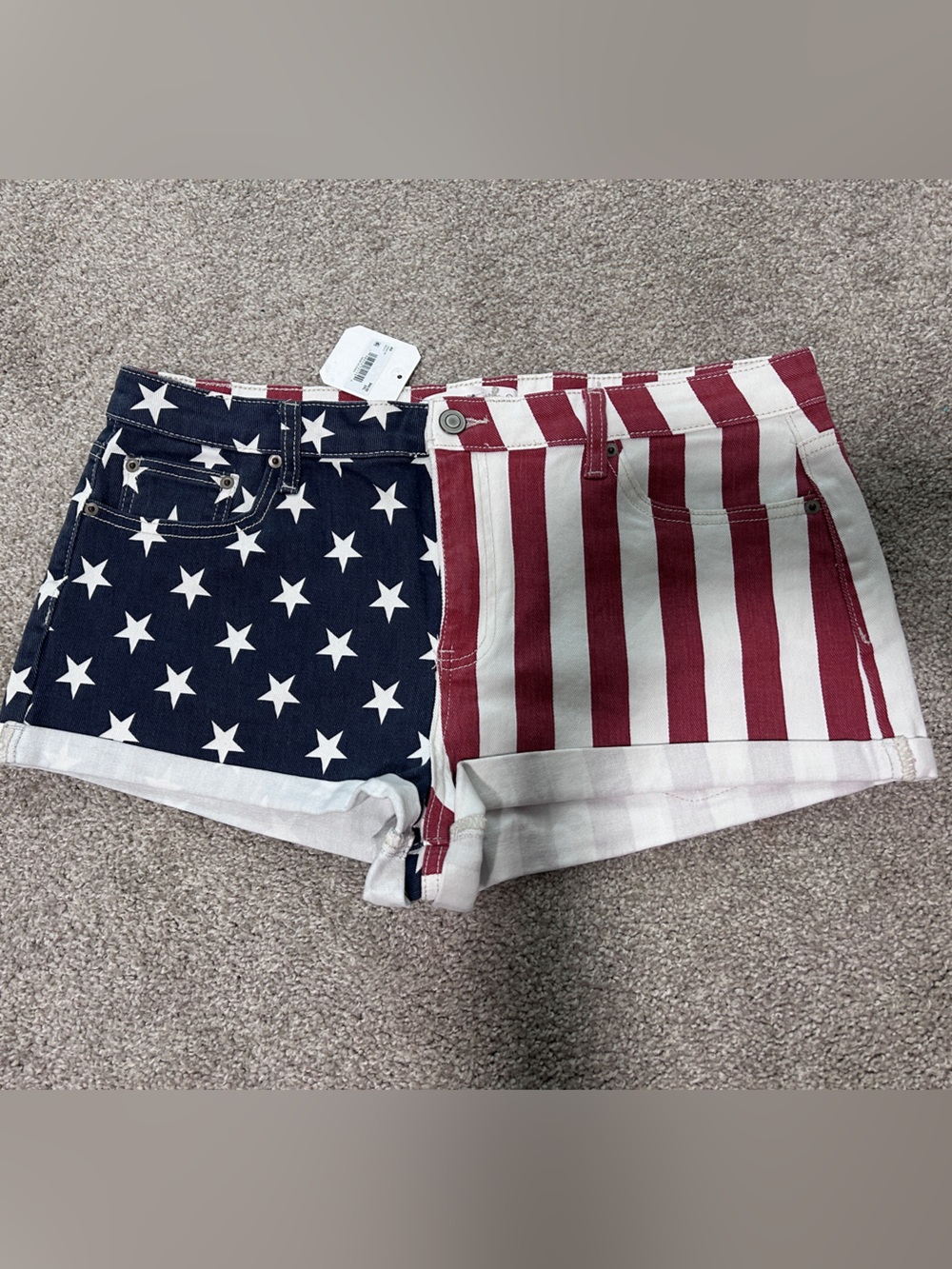 Altar'd State Patriotic Star & Stripe Jean Shorts - Navy, White & Red 2XL NWT